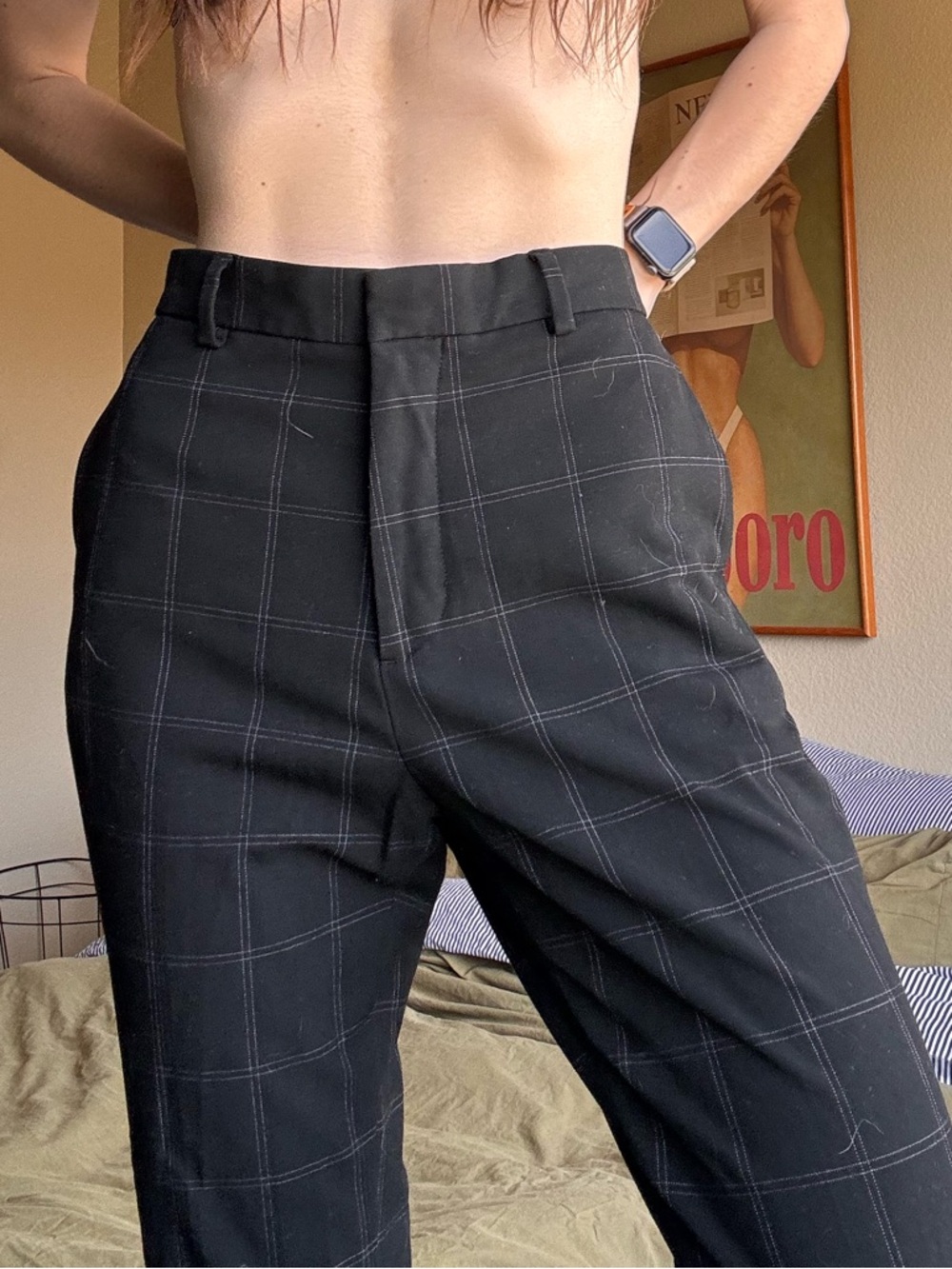 Men's Black Windowpane Dress Pants